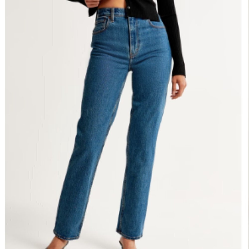 Abercrombie & Fitch Ultra High Rise 90s Straight Jeans‎ in Dark Marble Blue 33 S